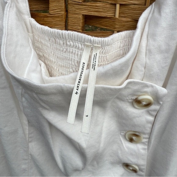 Anthropologie Sleeveless Square Neck Button Wrap Midi Dress Ivory Women Large - Picture 6 of 10